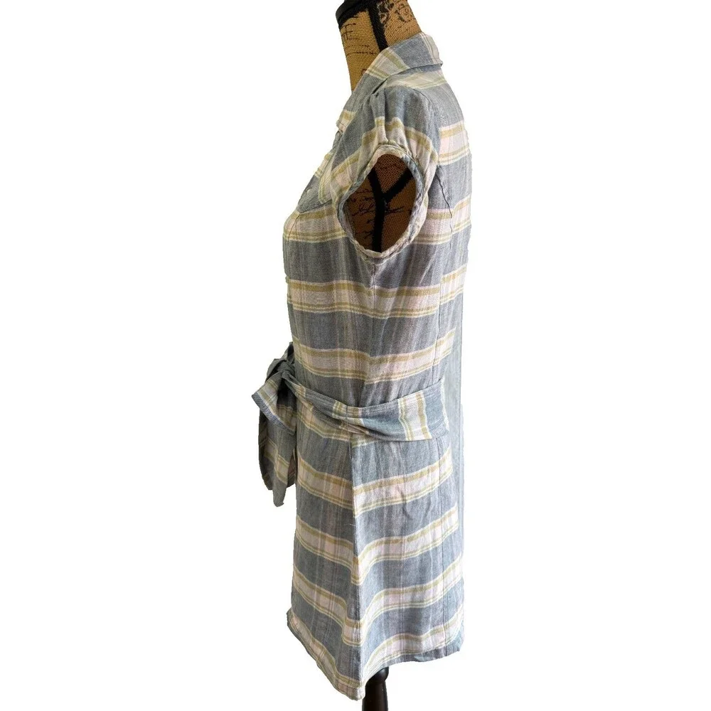 Buffalo David Bitton Plaid Shirt Dress Belted Snap Front Blue Beige Women's S